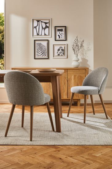 Set of 2 Tweedy Plain Mid Grey Newman Walnut Effect Leg Dining Chairs