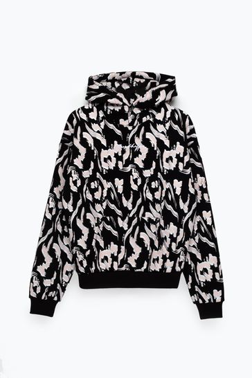 Hype. Womens Brush Stroke Leopard Black Hoodie