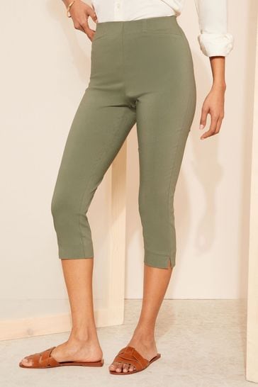 Friends Like These Khaki Green Cropped Comfort Scultping Stretch Trousers