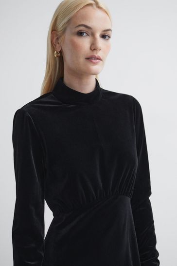 Black velvet midi top dress long sleeve
