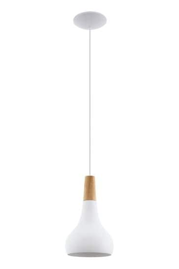 Eglo White Sabinar Metal Wood Single Pendant Ceiling Light