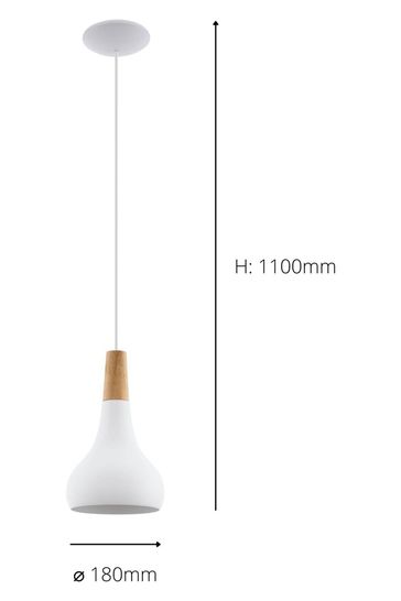 Eglo White Sabinar Metal Wood Single Pendant Ceiling Light