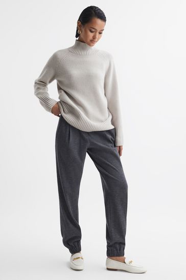 Reiss Grey Gloria Casual Wool Cashmere Funnel Neck Jumper
