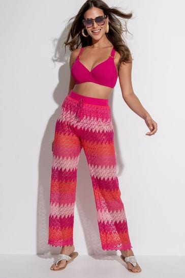 Pour Moi Red Colour Block Crochet Co-Ord Beach Trousers