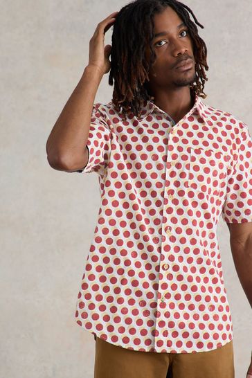 White Stuff Red Retro Spot Printed Shirt