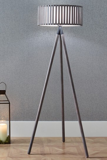 Pacific Grey Rabanne Antique Wood Slat Tripod Floor Lamp