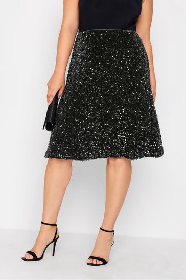 Black sequin velvet online skirt