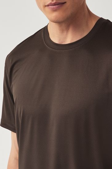 Chocolate Brown Active Gym and Training Textured T-Shirt