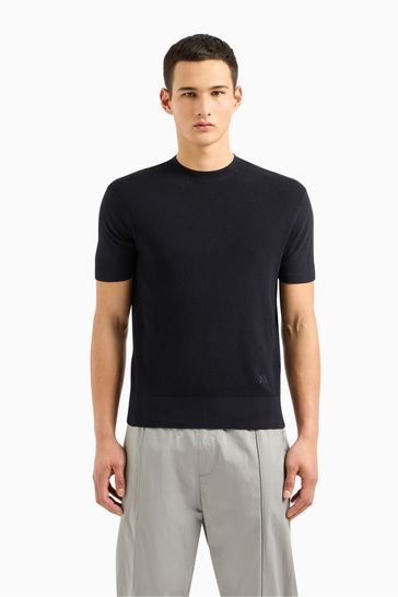 Armani Exchange Navy Blue Knitted T-Shirt