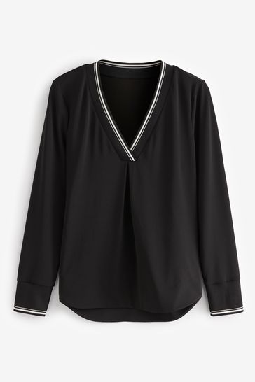 Black v neck 2025 long sleeve shirt