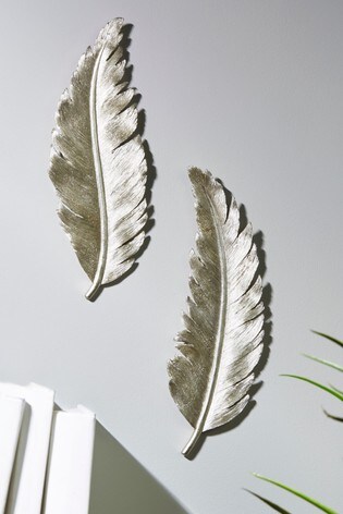 Set of 2 Silver Feather Wall Plaques