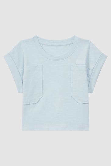 Reiss Blue Lulu Teen Cropped Cotton Crew Neck T-Shirt