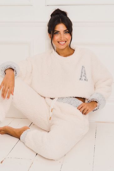 Buy Jim Jam the Label Cream Contrast Borg Twosie Pyjama Set from