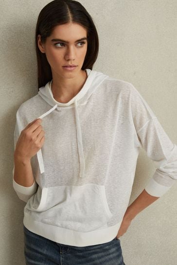 Reiss Ivory Candy Cotton Blend Sheer Hoodie