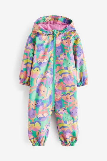 Multi Lightweight Waterproof Fleece Lined Printed Puddlesuit 3mths 7yrs
