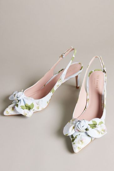 Ted Baker White Green Krili Floral Printed 70mm Bow Court Heels