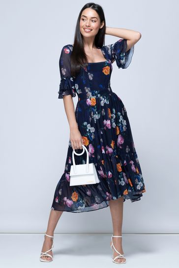 Mesh square neck dress hot sale