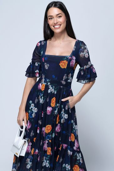 Mesh square neck dress online