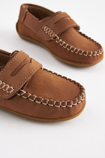 Buy Tan Brown Standard Fit F Leather Penny Loafers with Touch