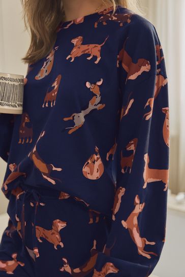 Buy Navy Blue Dachshund 100 Cotton Long Sleeve Pyjamas from Next Poland