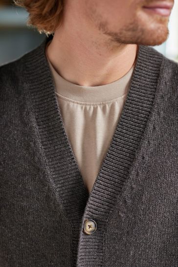 Dark Grey Regular Wool Blend Knitted Cardigan