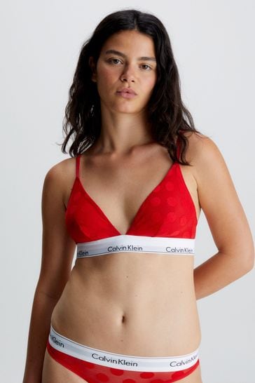 Calvin Klein Monogram Unlined Triangle Bralette in Manic Red – CheapUndies