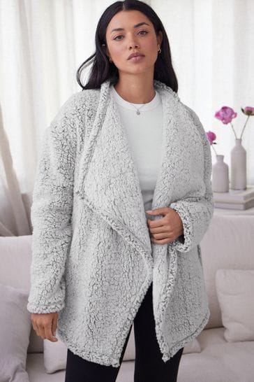 Buy Grey Teddy Fleece Borg Cardigan from Next Lithuania