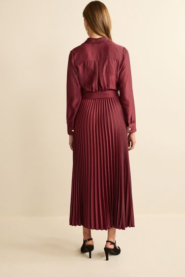 Buy Berry Red Pleated Long Sleeve Midi Dress from Next Austria