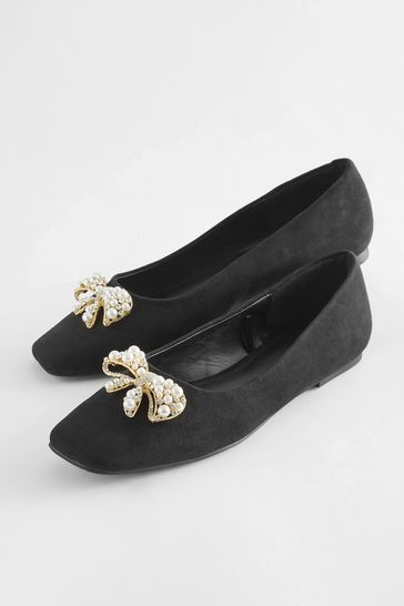 Black flat shoes with bow new arrivals