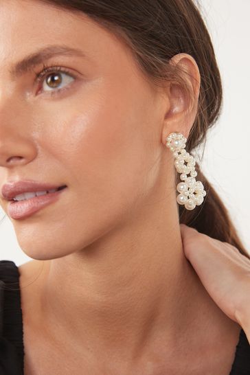 Pearl Effect Floral Beaded Drop Earrings