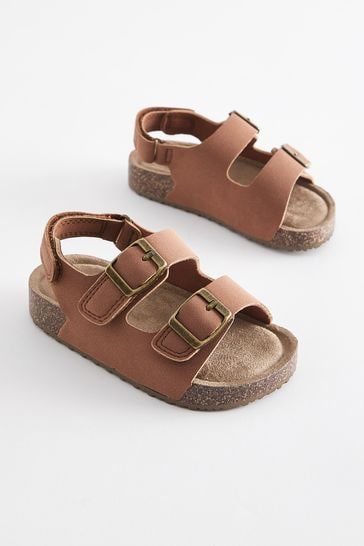 Terracotta Brown Standard Fit (F) Double Buckle Cushioned Footbed Sandals