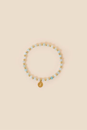 Accessorize Blue 14ct Gold Plated Healing Stone Apatite Bead Bracelet