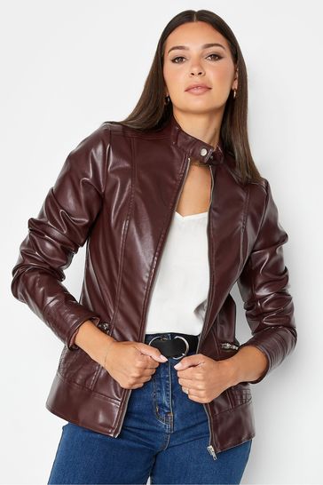 Long Tall Sally Red Faux Leather Funnel Neck Jacket
