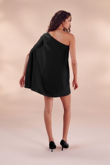 Buy Black One Shoulder Cape Sleeve Mini Dress from Next Luxembourg