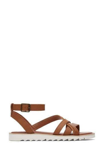 TOMS Natural Rory Sandals In Tan Leather And Suede