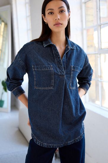Buy Denim Dark Blue Denim Pullover Shirt from Next Sweden