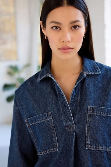 Buy Denim Dark Blue Denim Pullover Shirt from Next United Arab