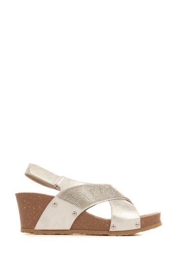Bellissimo Silver Wide Fit Wedge Sandals