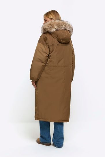 Buy River Island Green Khaki Faux Fur Trim Parka from Next Germany