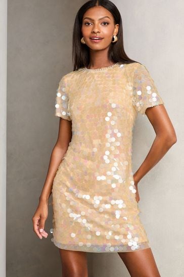 Lipsy Cream Sequin Premium Sequin T Shirt Mini Dress