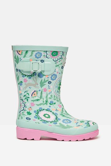 Joules Jnr Teal Blue Printed Wellies