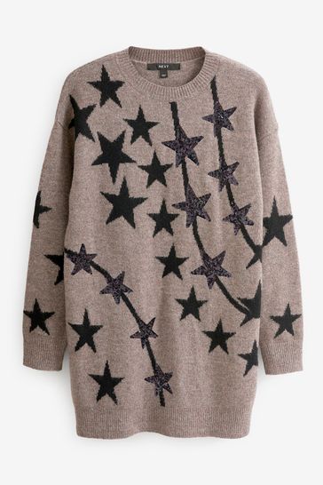 Buy Brown Longline Sequin Star Jumper from Next Ireland