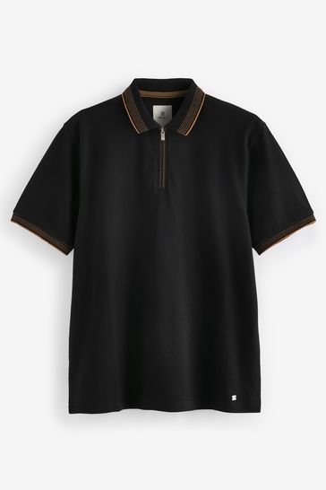 Black Gold Tipped Textured Polo Shirt