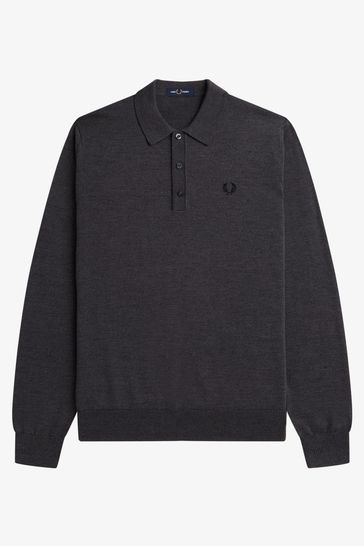 Fred Perry Knitted Long Sleeve Polo Shirt