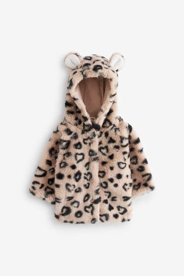Brown/ Black Leopard Hooded Ears Cosy Button-Up Baby Jacket (0mths-2yrs)
