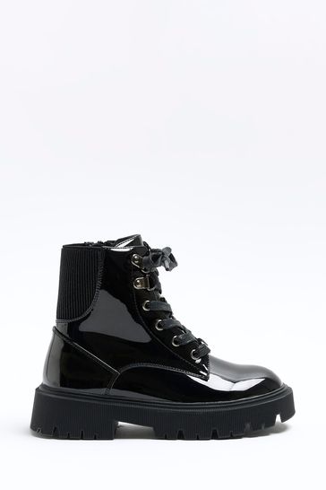 River Island Black Girls Chunky Hiker Lace-Up Boots