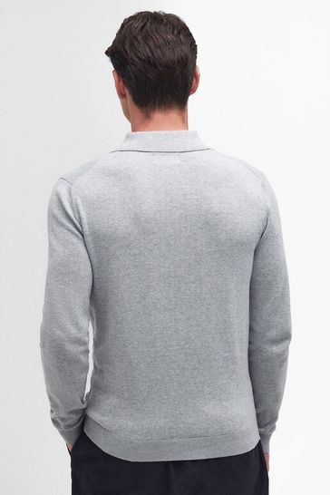 Barbour Grey Bassington Knitted Long Sleeve Polo Shirt