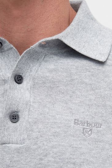 Buy Barbour Grey Bassington Knitted Long Sleeve Polo Shirt from