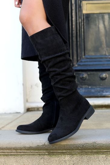 Black suede shop knee boots flat