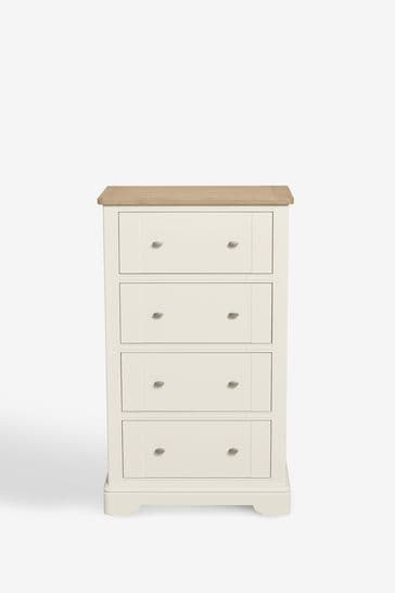 Chalk White Hampton Painted Oak Collection Luxe 4 Drawer Chest of Drawers